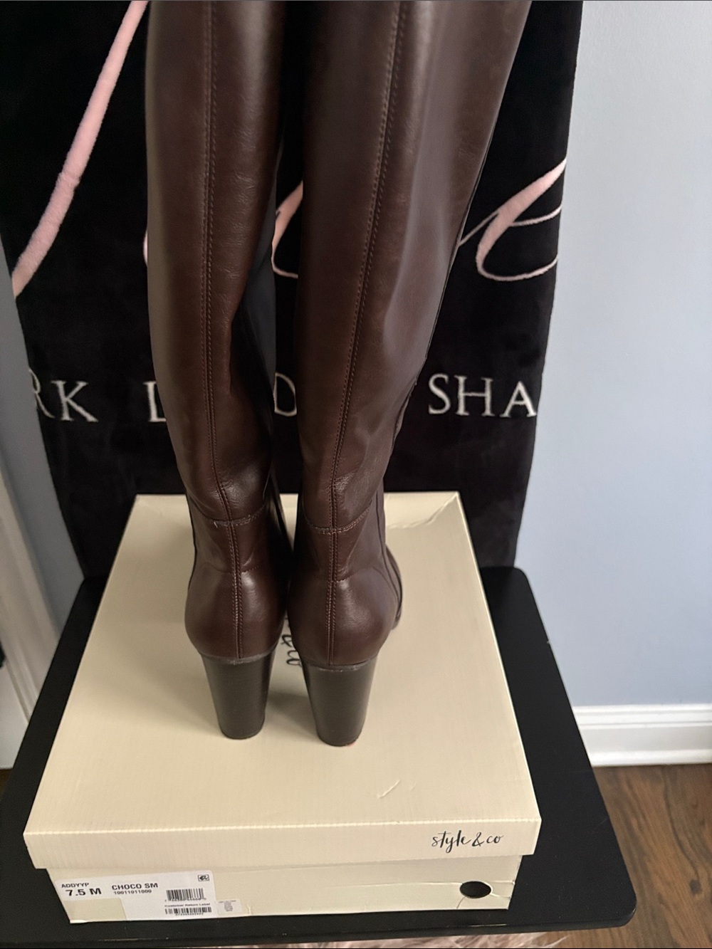 Style & Co. Brown Leather Knee-High Block Heel Boots - Picture 3 of 5